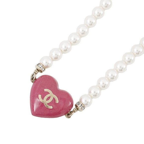 Chanel Coco Mark Heart Motif Rhinestone Faux Pearl Necklace C23P CHANEL - Picture 1 of 14